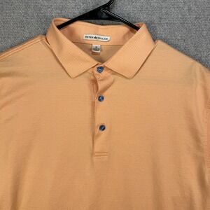 Peter Millar Polo Shirt Medium Orange Short Sleeve Striped 100% Cotton Golf